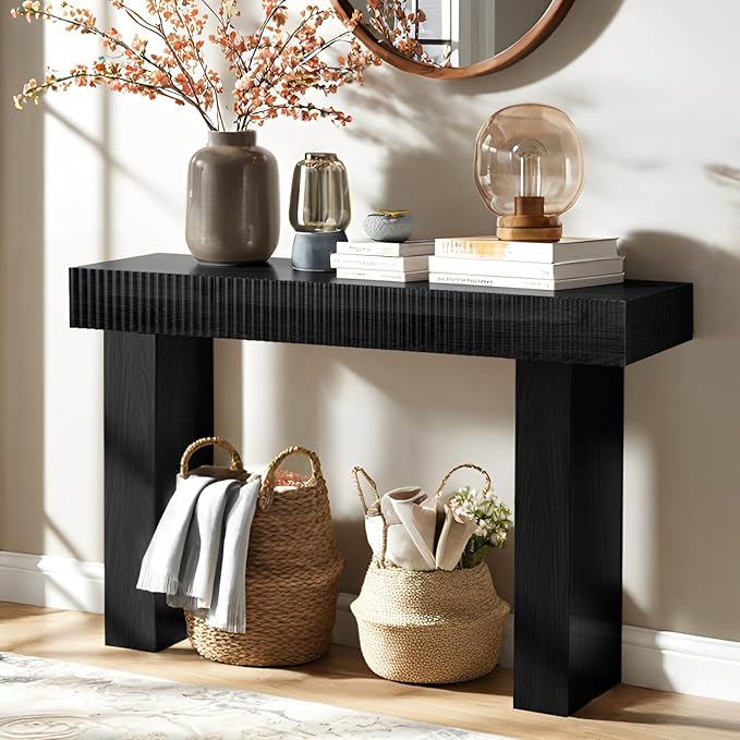 ZYBT 56-Inch Long Console Table, Wooden Narrow Rectangular Sofa Table Behind The Couch, Farmhouse Entryway Table for Entrance, Hallway,Living Room,Bedroom, Home Office Black