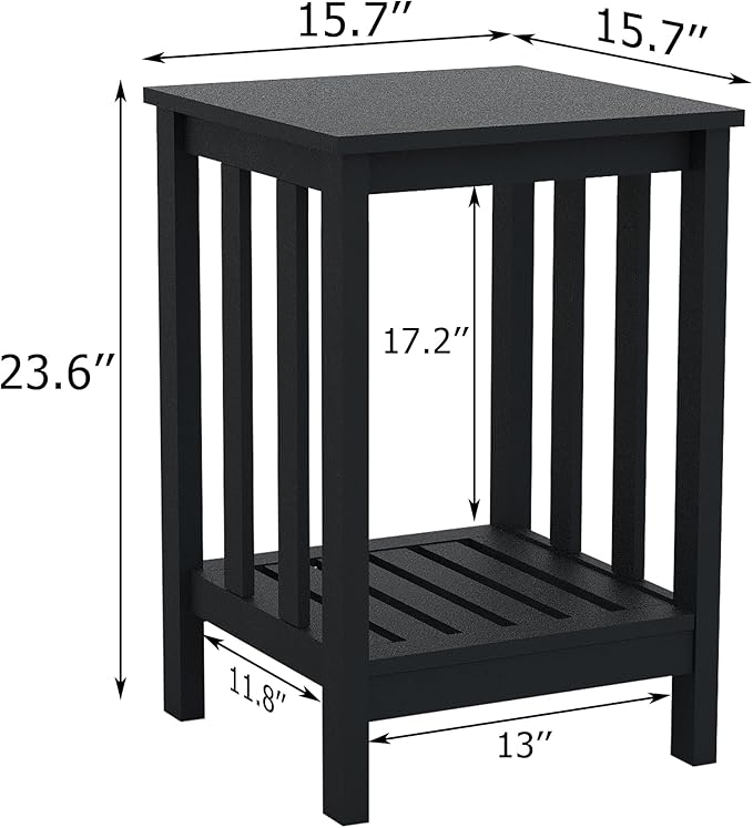 TaoHFE Black Modern Square End Table with Open Storage Shelf - Rustic Wooden Bedside Table for Living Room, Office, Bedroom