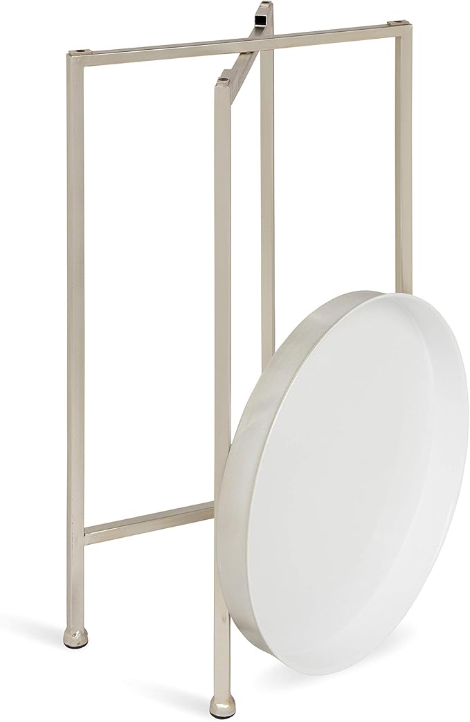Kate and Laurel Celia Round Metal Foldable Tray Accent Table, White with Silver Base