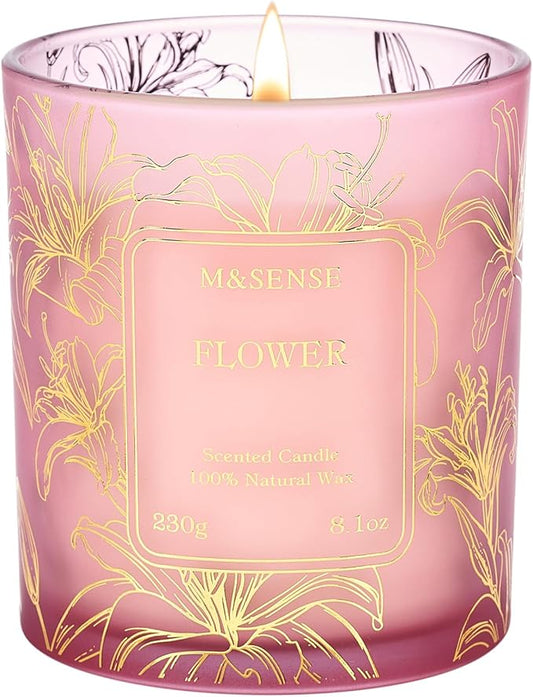 M&SENSE Floral Scented Soy Candles-Vegan, Heavy Scented, No Toxin 8.1oz 42-Hour Long Burning Time, Spring Summer Candles for Home Fragrance, Housewarming Gift for Women & Men