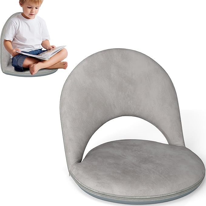 Floor Chair, 5-Position Foldable Floor Chair for Kids with Adjustable Back, Soft Sponge & Velvetean Cover, for Adults and Kids, Indoor Outdoor Use, Meditation, Gaming, Camping (Gray)