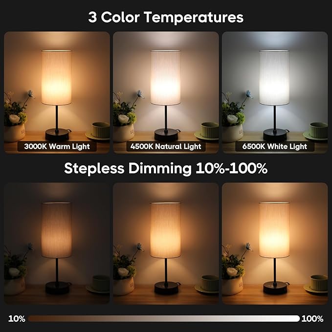 Unicozin Table Lamp, 3 CCT 3000K/4500K/6500K & RGB Color Changing, Stepless Dimmable, 17Inch Bedside Lamp for Reading, Ambience Nightstand Light for Home Decor Party, Grey Shade
