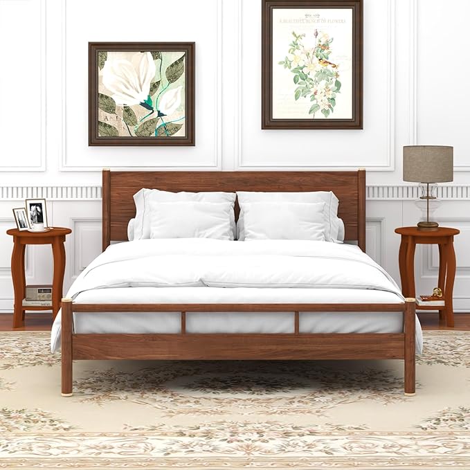 Giantex Round End Table, Wooden Side Table with Storage Shelf, Small Nightstand with Solid Wood Legs, 2-Tier Accent Table for Living Room Bedroom (1, Walnut)