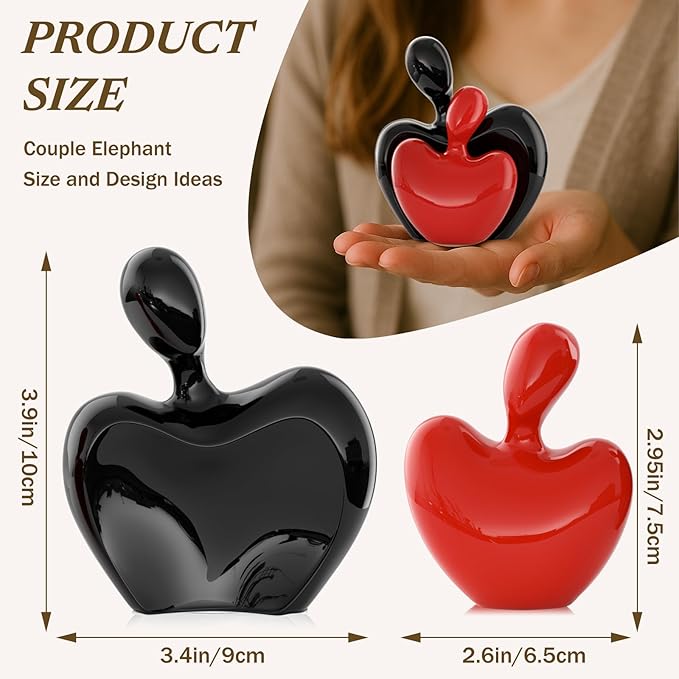 XMGZQ Mini Hugging Couple Statue Ceramic Lover Figurine Home Decor is a Romantic Gift for Her on Wedding Anniversary and Valentines, TV Stand Decoration Knick Knacks for Shelves (Red)