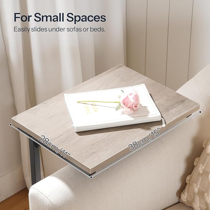 HOOBRO C Shaped End Table, Adjustable Height Side Table for Sofa, Couch Table for Small Space, Slide Under Small Tray Side Table for Living Room, Bedroom, Greige and Black BG71SF01