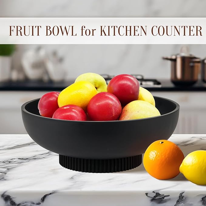 Large Resin Pedestal Decorative Bowl - Modern Handicraft Bowls for Home Decor - Fruit Bowl for Kitchen Counter - Key Bowl for Entryway Table,Matte Black