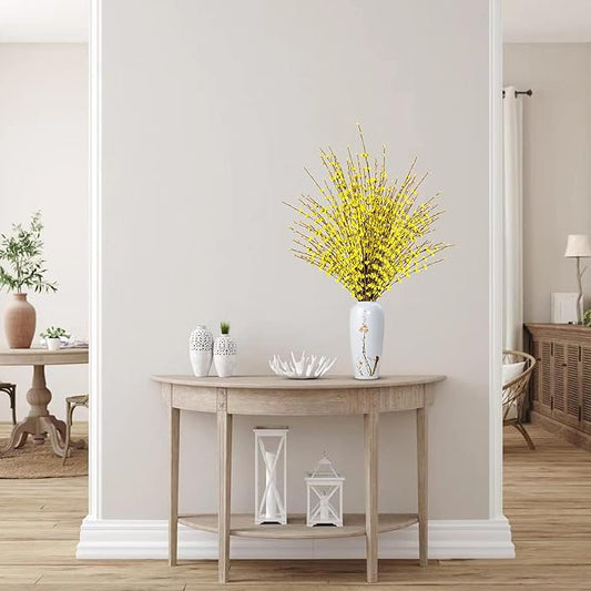 Sggvecsy 10 Pcs 29.5’’ Long Artificial Jasmine Flowers Tall Fake Flower Bouquet Faux Jasmine Plants Dry Branches for Wedding Home Party Office Hotel Restaurant Kitchen Decoration（Yellow）