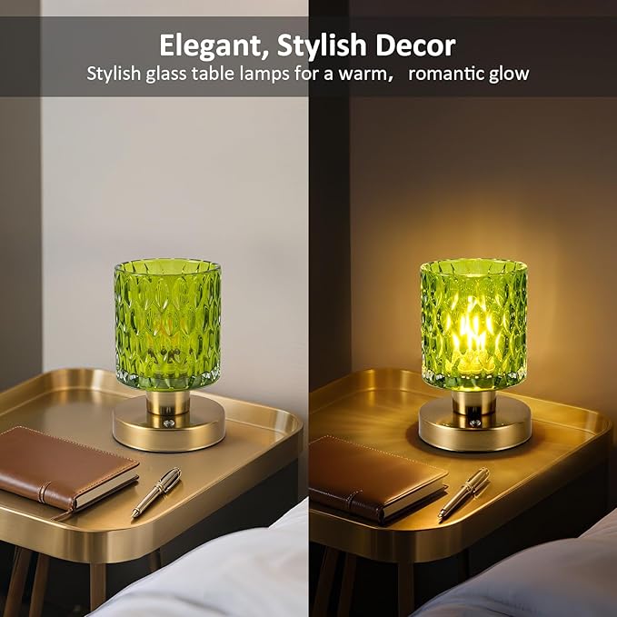 Modern Table Lamp with Remote Control, Cordless Dimmable Desk Lamp for Bedroom, Rechargeable Battery Operated, Touch Lamps for Night Stands Living Room, Bulb Included (Olive Green)