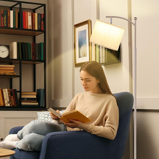 60" Floor Lamps for Living Room with 3 Color Temperatures, Adjustable Beige Shade with Light Gold Pole, Tall Lamps for Living Room Bedroom Office Classroom Dorm Room, 9W Bulb Included