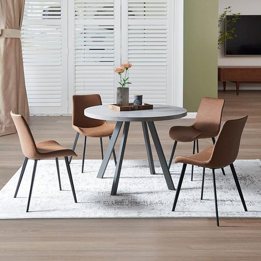 Round Dining Table Set, Mid Century Modern Small Round Dining Table Set, Saving Space (Table + 4 Brown Chairs)