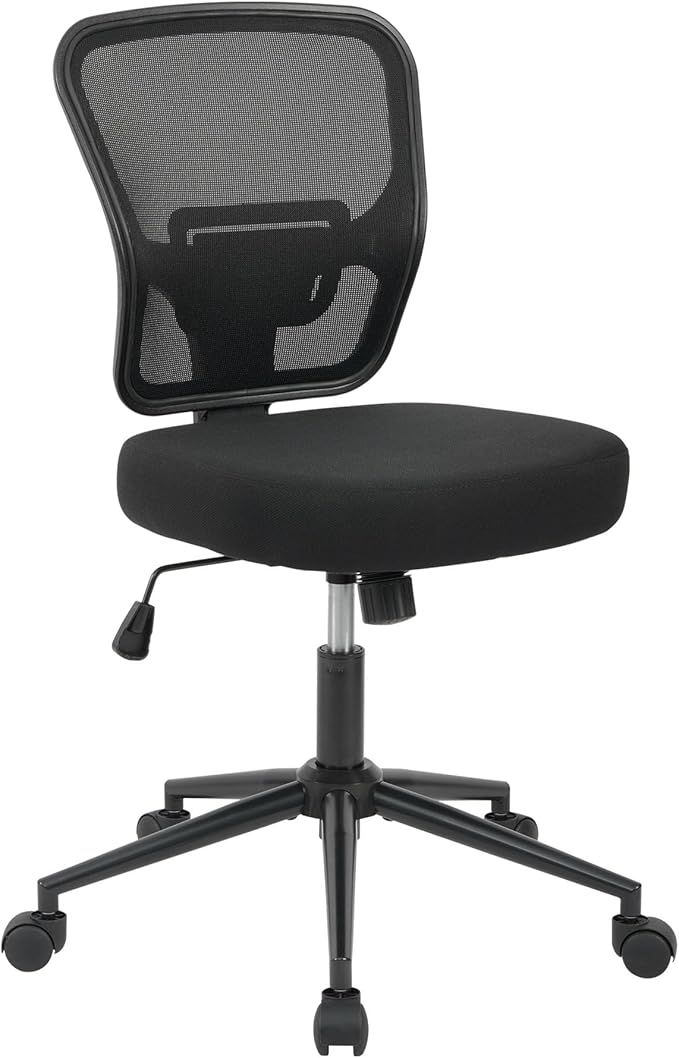 Armless Desk Chair - Height Adjustable, Ergonomic High Back Task Swivel With Wheels, Rolling Office Stool for Small Spaces, Home, Bedroom, Study - Black