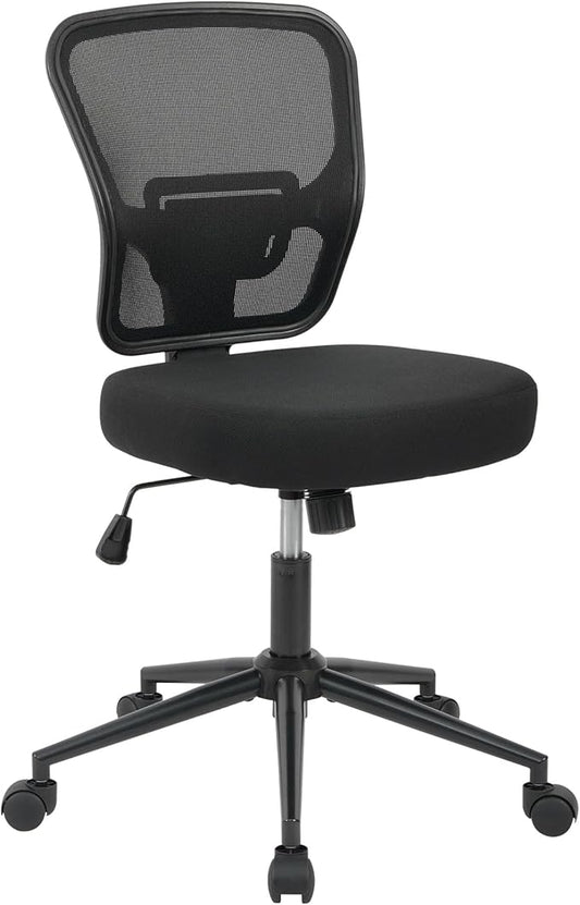 Armless Desk Chair - Height Adjustable, Ergonomic High Back Task Swivel With Wheels, Rolling Office Stool for Small Spaces, Home, Bedroom, Study - Black