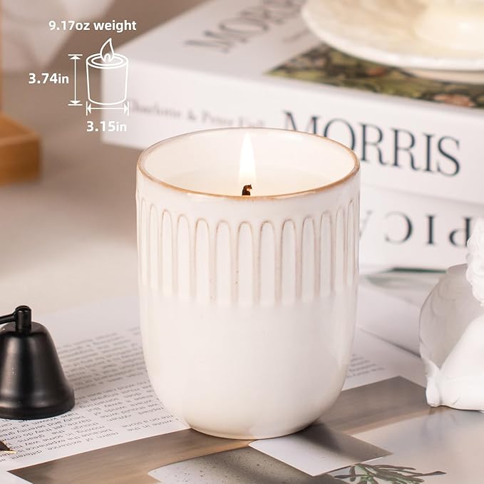 Scented Candle, 9oz White Soy Candles, Lavender Scented Candles for Women & Men, Long-Lasting Aromatherapy Jar Candle Wax for Home, Bathroom, Non Toxic Candle Gift (Ceramic Cup 7)