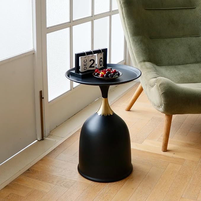 MSOBAIW Small Round Side Table End Table, Metal Pedestal Tables Living Room, Black Minimalist Modern Accent Unique Circle Drink Tables for Sofa, Bedroom, Office