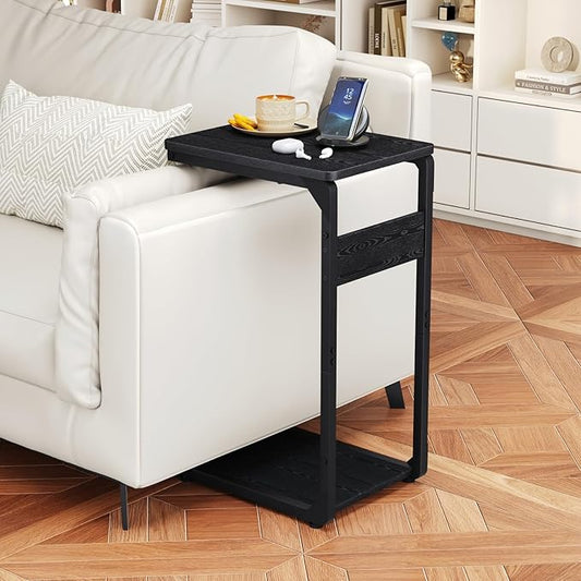 Narrow C-Shaped End Table, Small Side Table for Couch, Sofa TV Tray Table for Living Room, Bedroom, Bedside ET-YB-BK1