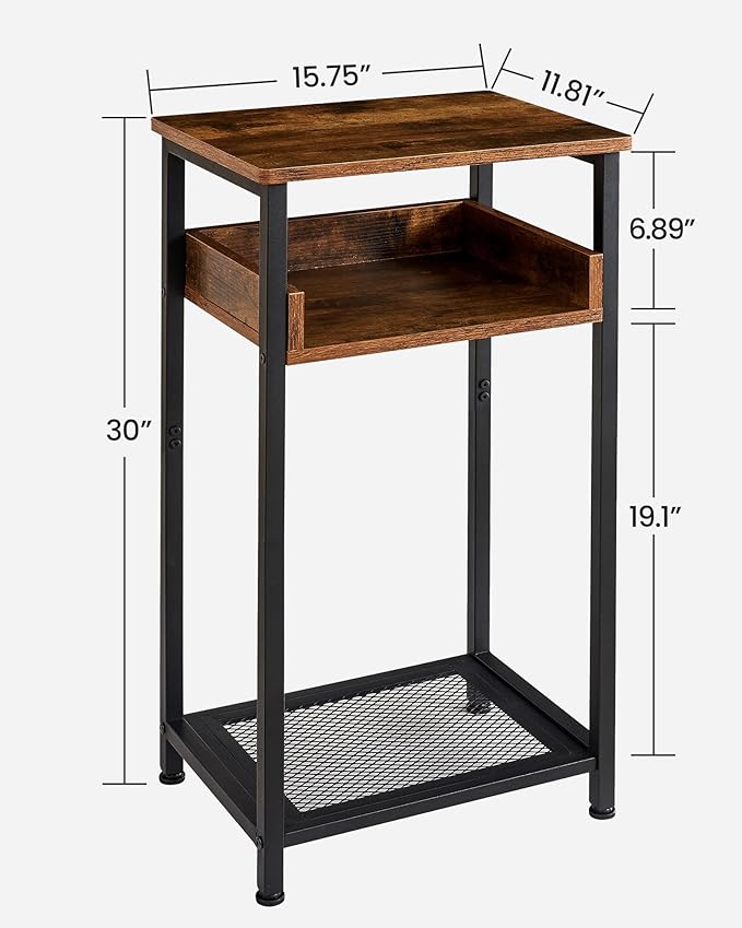 Tall Side Table Set of 2, 30 inch High End Table, Small Entryway Table, Bedside Table for Living Room, Bedroom, Office, Rustic Brown