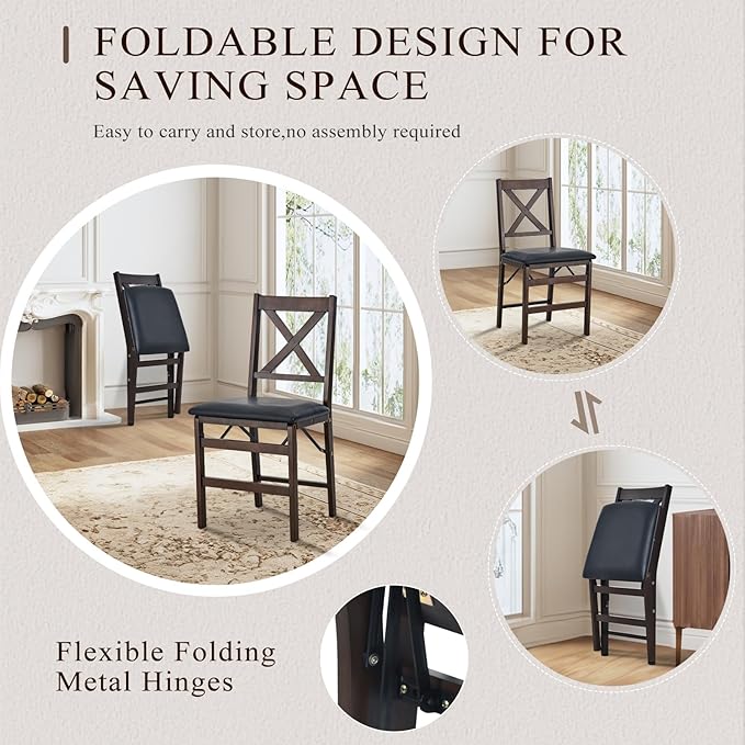 COLAMY Folding Dining Chairs Set of 6, Foldable Chairs with Padded Seats, Wood Folding Dining Room Chairs for Kitchen, Party, Camping, Dark Brown