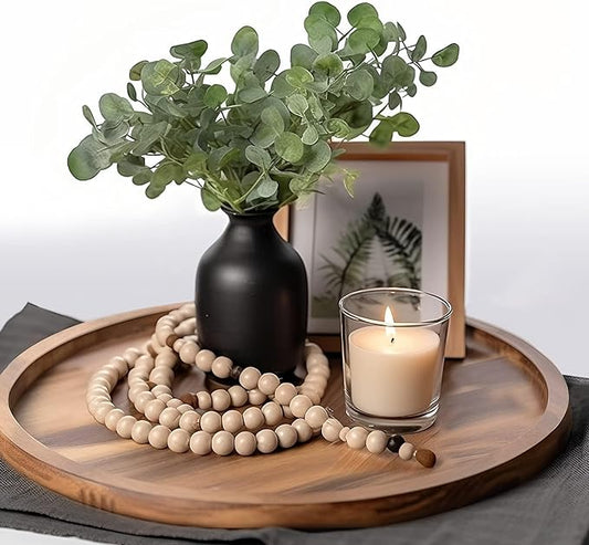 11.5 Inch Small Wood Round Decorative Tray for Home Decor, Coffee Table, Dining Table, Kitchen Island, Bathroom Counter