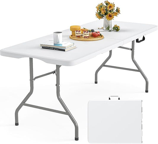 5Ft Folding Table Heavy Duty Foldable Table Lightweight Plastic Table with Reinforced Legs for Indoor Outdoor Use Perfect Portable Tables Folding for Parties, BBQs, Weddings, Camping White