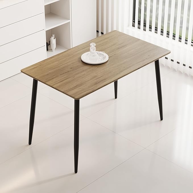 Modern Wooden Dining Table, 47.2'' Rectangle Table, Kitchen & Dining Room Table, Wooden Dining Table with Black Metal Legs for Living Dining Room(Dark Wood, 47.2 in)