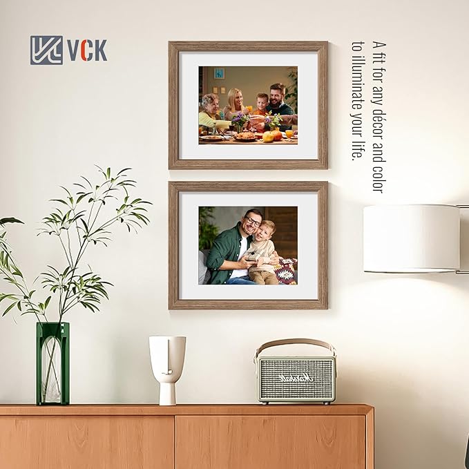 VCK 11x14 Picture Frame 2 Pack - Walnut, High-End Wood Poster Frames with Tempered Glass, Display 8x10 Photo with Mat or 11x14 without Mat, Art Gallery-Quality, Wall Hanging, Walnut