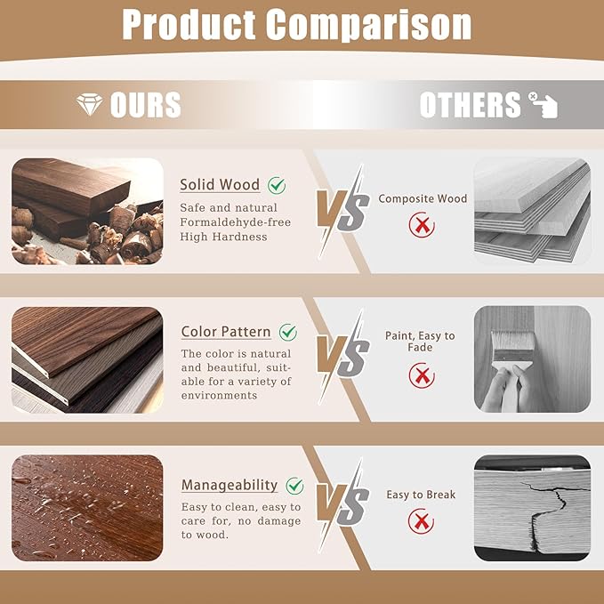 Walnut Side Table, Round End Table, Solid Rubberwood Small Accent Table, Drink Table with 3 Legs for Living Room, Bedroom, Balcony, and Small Spaces