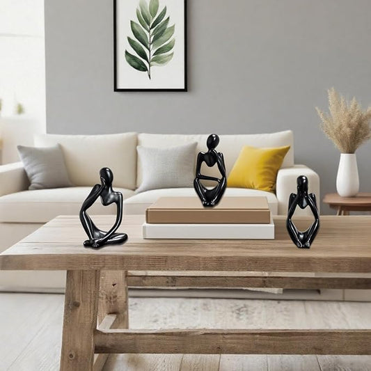 Mingzhang 3pcs Thinker Statue Abstract Art Thinker Figurines Black Home Decor for Living Room, Office, Coffee Table, Bookshelf Decoration, Housewarming Gifts