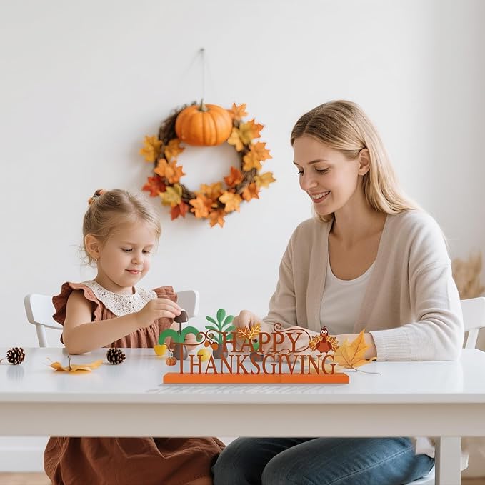 Metal Holiday Table Sign Decor, Decorations Tabletop Centerpiece for Home, Office, Shelf, Tiered Tray, Mantel, Indoor, Merry Christmas, Happy Thanksgiving