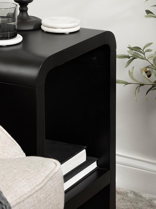 Kate and Laurel Reddy Modern Arched Wood Side Table, 16 x 12 x 24, Black, Contemporary Two-Tier End Table for Use as a Bedroom Nightstand or Small Record Player Stand