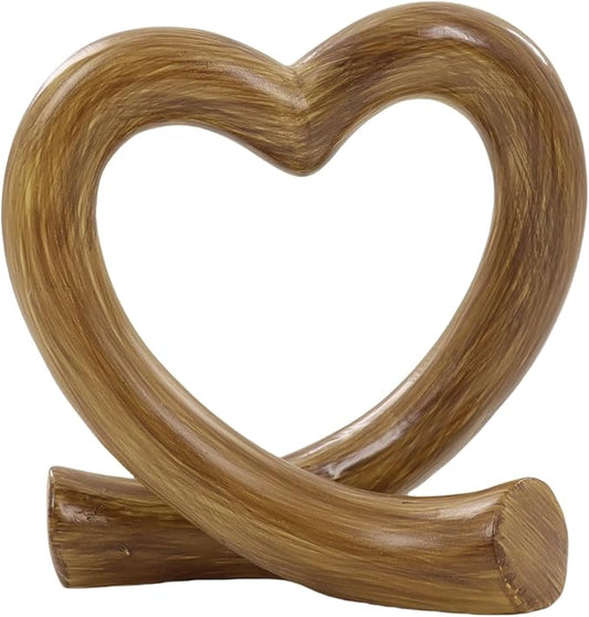 Imitation Wood Grain Heart Sculpture – Rustic Love Figurine for Farmhouse Decor, Nature-Inspired Romantic Gift, Anniversary or Engagement Present