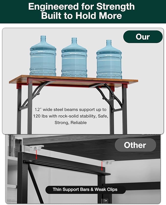 Frylr Small Folding Computer Desk – 55.1 Inch Portable Table for Craft and Study, Lightweight Desk for Small Spaces, Foldable Laptop Table Built-in AC/USB Outlets for Convenience, Rustic Brown