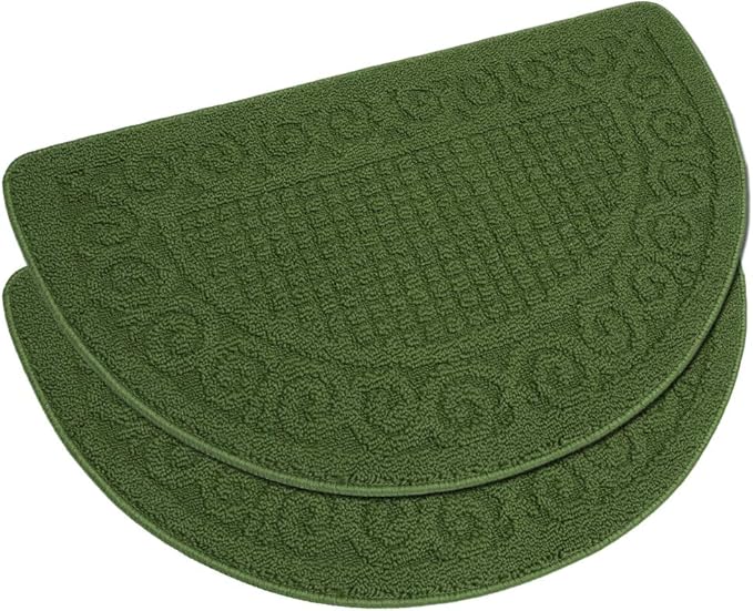 VANZAVANZU Kitchen Rugs, 2 Pack 31"x19" Kitchen Mats, Half Moon Round Kitchen Rugs Carpet, Designed in Latex Anti Skid Absorbent and Machine Washable for Kitchen Doorway Bathroom Floors (Dark Green)