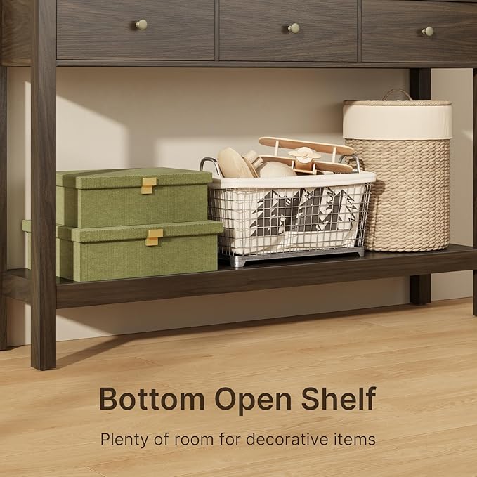 Gizoon Sofa Table with 3 Drawers, Modern Accent Console Table with Open Shelf, Large Storage Space, for Living Room, Front Hall, Entrance Hall, Study Room, Dark Brown