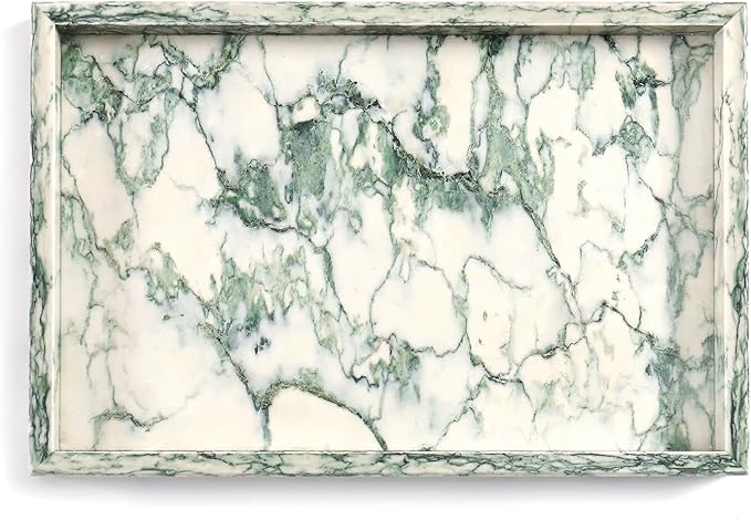 Yew & Tulip Natural Marble Vanity Tray, Nature Marble with Green Textures Serving Tray for Bathroom, Kitchen, Vanity, Home Decor, Wedding etc. (12" x 8" x 1.2")