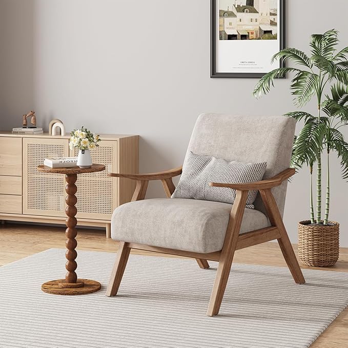 Round Side Table, Small Drink Table for Small Spaces, Pedestal End Table for Living Room, Modern Accent Nightstand with Solid Wood Leg for Bedroom, Corners and Office Brown Color UTBT005F