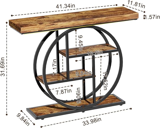 Console Tables for Entryway, 4-Tier Industrial Narrow Wood Sofa Table, Entryway Table with Storage Shelves for Living Room (Without Outlet & LED)