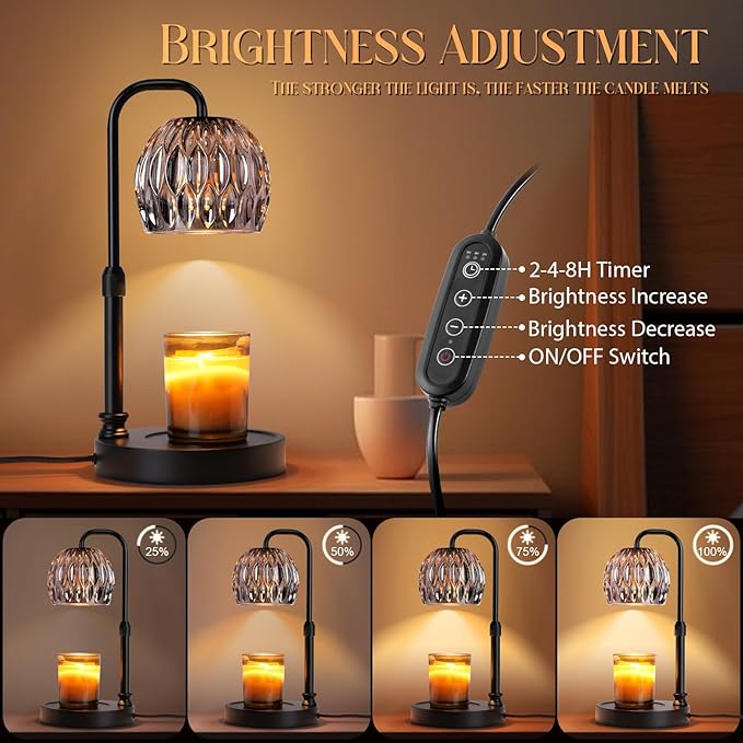 Candle Warmer Lamp with Timer Dimmer, Adjustable Height Candle Wax Warmer Warming Lamp with 2x50W Bulbs for Scented Candles for Housewarming Bedroom Home Decor Mom Women