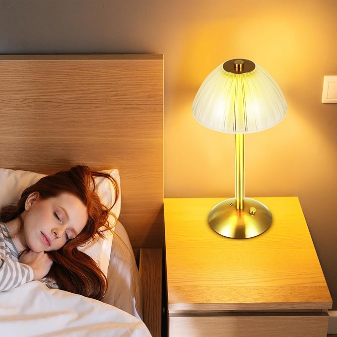 Liliful 1 Pcs LED Portable Cordless Table Lamp Touch Battery Operated Rechargeable Gold Desk Lamp 3 Color Dimmable for Bedroom Living Room Dining (Gold,Mushroom Style)