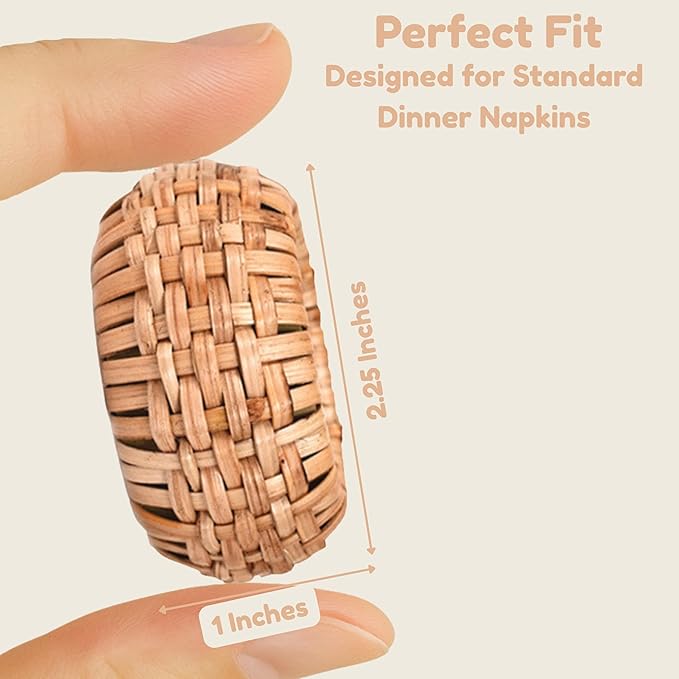 Napkin Rings Set of 12 - Handmade Decorative Serviette Rings for Dining Table, Weddings, Parties, Events, Holiday Gatherings, and Everyday Use Boho Rustic Farmhouse Décor (Brown) - ALPHA Living HOME