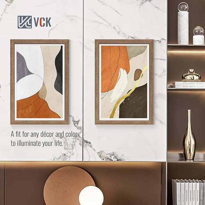 VCK 12x18 Picture Frame 5 Pack - Walnut, High-End Wood Poster Frames with Tempered Glass, Display 11x17 Photo with Mat or 12x18 without Mat, Art Gallery-Quality, Wall Hanging, Walnut