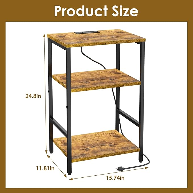 X-cosrack Side Table with Charging Station, End Table with USB Ports and Outlets, Nightstand with Storage Shelves for Small Space, Sofa Couch Table Bedside Table for Living Room Bedroom