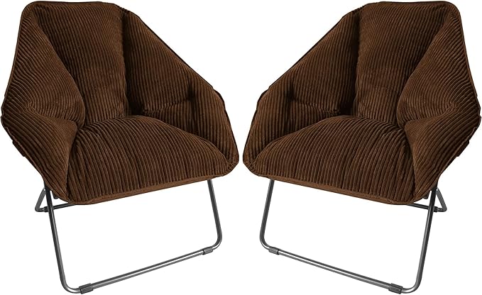 Zenithen Limited Foldable Portable Hexagon Metal Frame Folding Corduroy Soft Dish Chairs for Dorm Rooms, Bed Rooms, Gaming, and Living Room, Brown (Pack of 2)