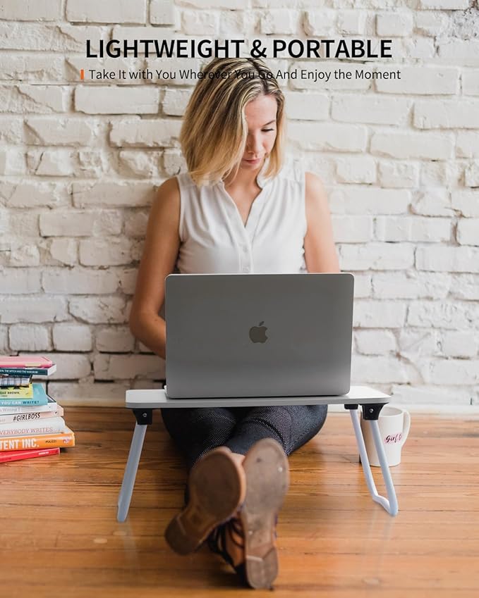 Foldable Lap Desk, Laptop Bed Desk, Portable Bed Table, Laptop Stand for Bed & Couch, Lightweight & Mini - White