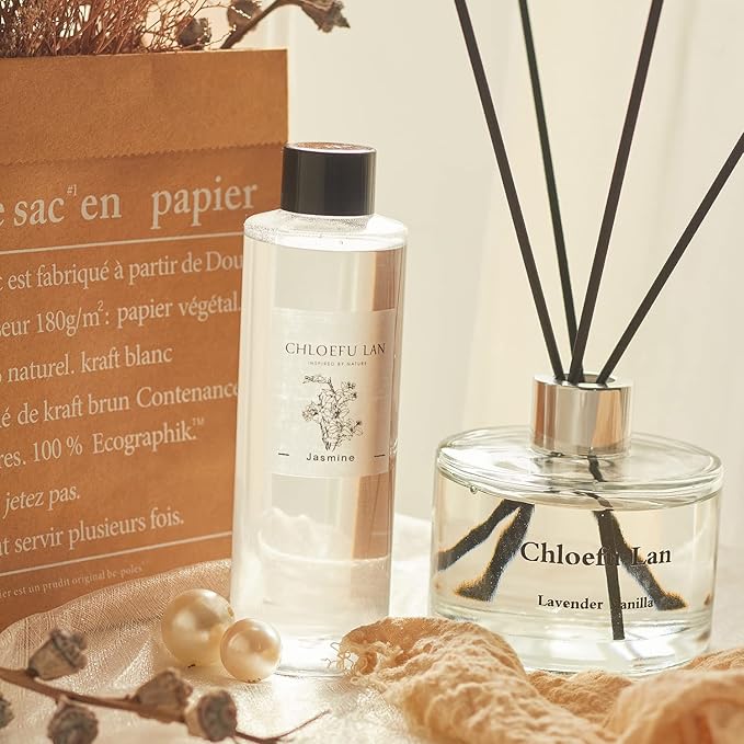 Chloefu LAN Jasmine Reéd Diffuser Refill Natural Essential Jasmine Oil 200ml/6.76 fl oz, Home & Office Decor Aromatherapy Diffuser Oil Gift Set