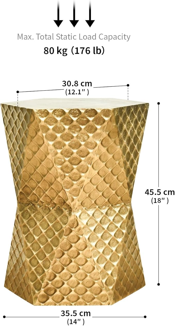 Round Side Table, Rustic Console Table, Gold Geometric End Tables Ideal for Couch Sofa Living Room or Bedroom Stand (Gold Scaled Texture)