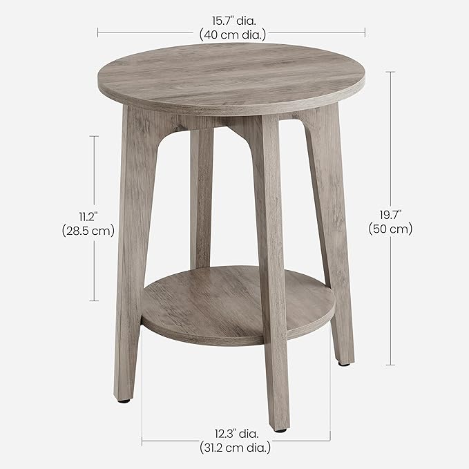 VASAGLE MAEZO Collection - Side Table, 2-Tier Small Round End Table, Nightstand with Tapered Legs, Curved Transitions, for Small Spaces, Living Room, Bedroom, Heather Greige ULET283T02