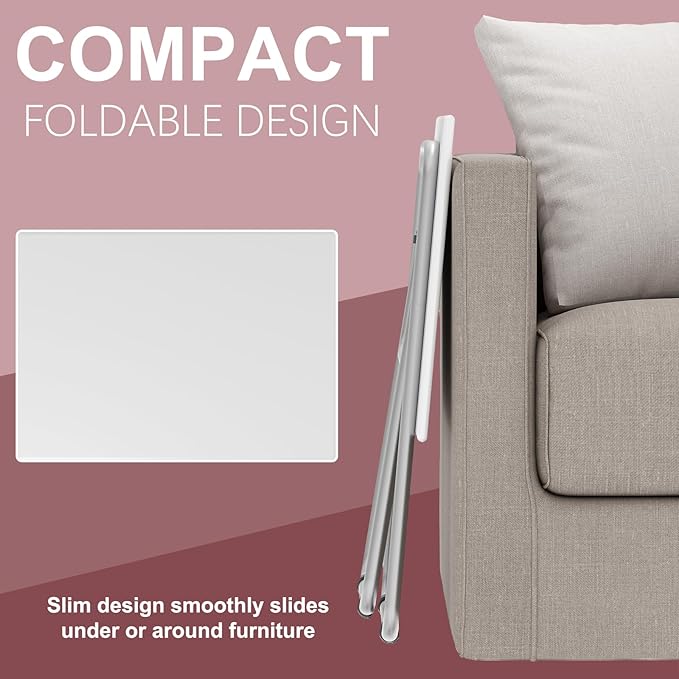 Large Tv Trays, Folding Tray Table, Dinner Tv Table for Eating with No Assembly Required&Sturdy, Foldable Snack Eating Side Table on Bed & Sofa for Living Room,27.3 * 19in(White)