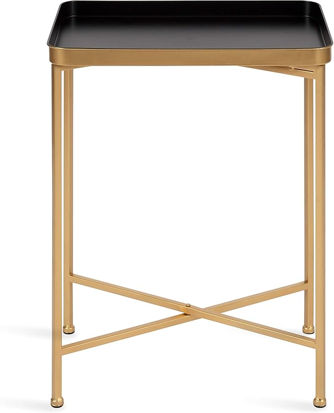 Kate and Laurel Celia Modern Tray Side Table, 18 x 12 x 26, Black and Gold, Foldable Rectangular End Table for Storage and Display