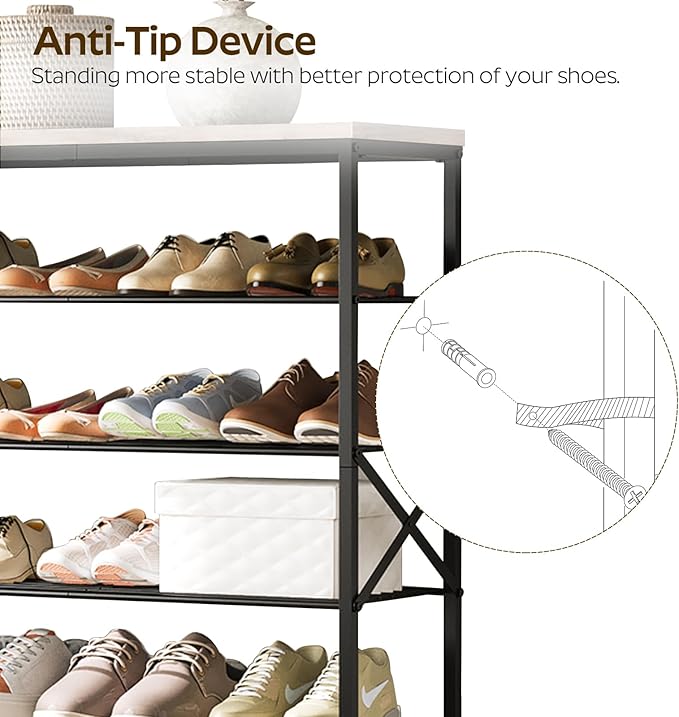 10 Tier Shoe Rack, Large Capacity Shoe Storage Organizer Holds 40 Pairs, Sturdy and Stable, for Entryway, Hallway, Closet, Dorm Room, Greige and Black SS10BG