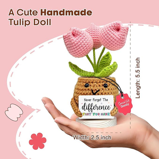 Gossby Handmade Positive Tulip Flower Crochet - Never Forget The Different That You Make - Inspirational Gift for Women - Thank You, Appreciation, Positive Gift for Teacher, Mom, Friend, Coworker